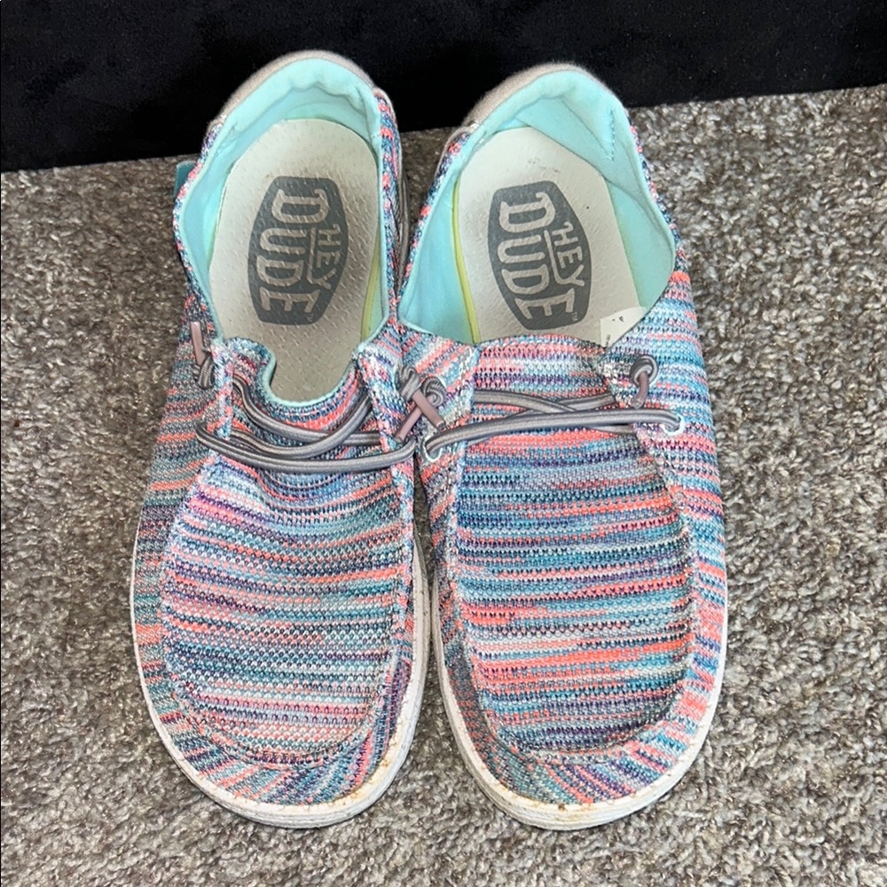 Hey Dude Moccasins Blue and Pink Slip-On Shoes